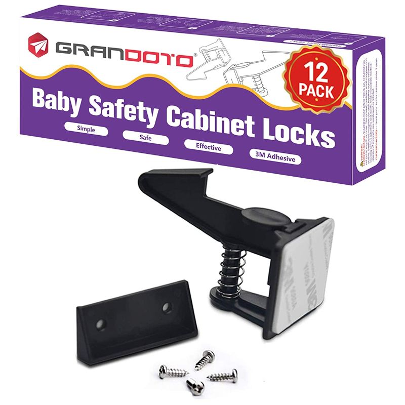 Photo 1 of Baby Safety Cabinet Locks 12 Pack Black-GRANDOTO Children Cabinet Baby Safety Locks Latches for Cabinet & Drawers
