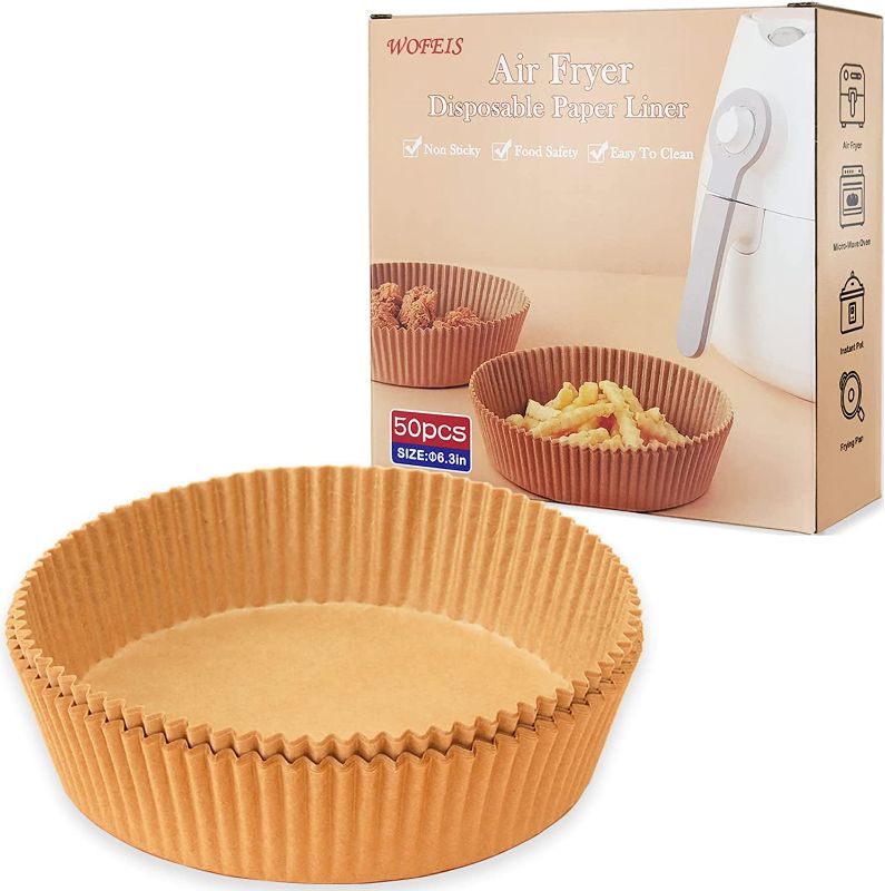 Photo 1 of Air Fryer Disposable Paper Liner,50PCS 6.3 in Air Fryer Baking Paper Liner Basket, Oil-proof, Water-Proof Cooking Parchment Paper for Air Fryer,Food Baking Paper for Baking Roasting Microwave (6.3in)
