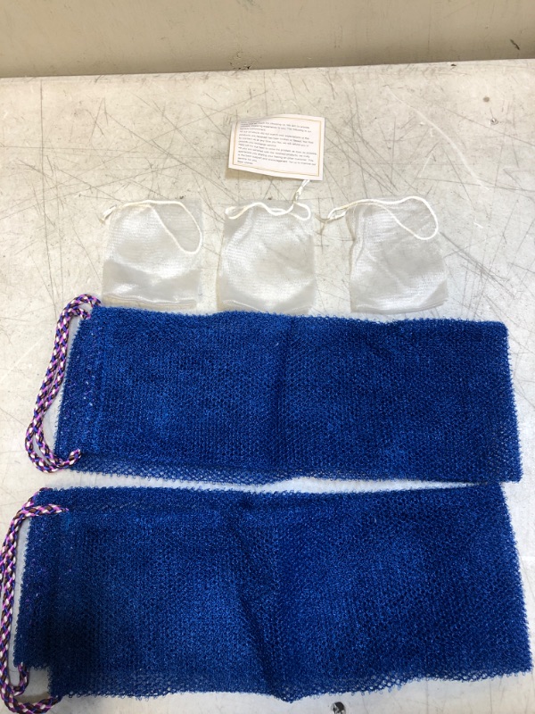 Photo 2 of African Exfoliating Body Net Nylon African Net Sponge with Soap Mesh Bathing Scrubber Back Skin Smoother, Stretch Length to 29inch Blue/Purple *** MISSING ITEMS READ NOTES ***