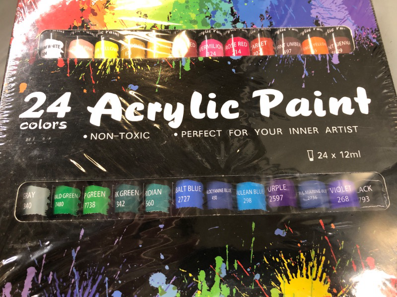 Photo 2 of Acrylic Paint Set 24 Colours 12ml, Non Toxic Non Fading, Rich Pigment for Kids, Adults, Beginner & Professional Artists
