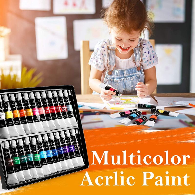 Photo 1 of Acrylic Paint Set 24 Colours 12ml, Non Toxic Non Fading, Rich Pigment for Kids, Adults, Beginner & Professional Artists
