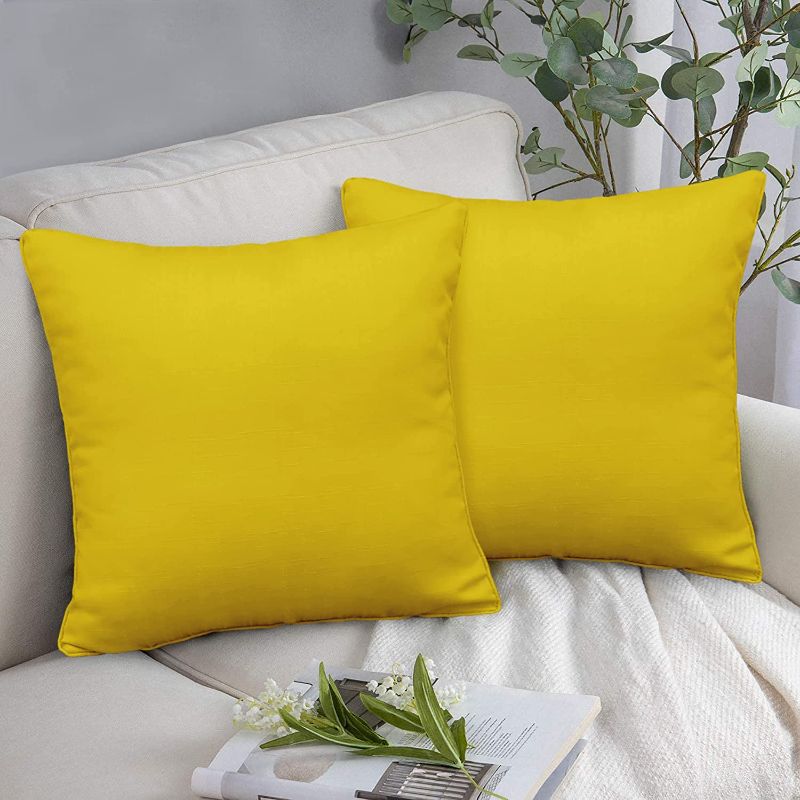 Photo 1 of  Linen Look Outdoor Pillow Covers 16 x 16 Inch, Pack of 2 - Waterproof Decorative Cushion Covers Square Throw Pillow Covers Patio Pillowcase Shell for Sofa Couch Chair, Yellow