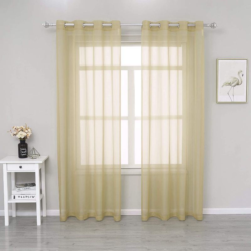 Photo 1 of  Sheer Beige Curtains 84 Inch Length 2 Panels for Bedroom - Grommet Light Filtering Sheer Voile Gauze Curtains Drapes for Living Room, Tan, 54 Inch by 84 Inch