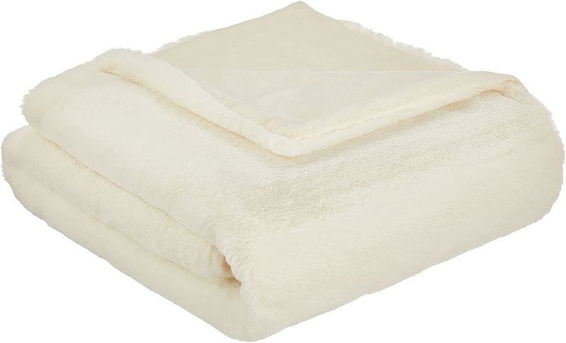 Photo 1 of  Big Soft Plush Faux Fur Blanket - Super Warm Fuzzy Luxury Polyester Throw Blankets for House - Bedroom, Living Room, Couch, Office, Ottoman or Dorm Room - White
