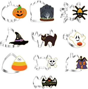 Photo 1 of 10Pcs Halloween Cookie Cutters, Small Stainless Steel Halloween Cookie Cutters Set - Ghost, Bat, Pumpkin, Cat, Witch Hat, Spider, Skull, Sugar, Tombstone, House for Baking Party Decoration
