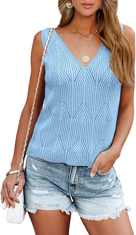 Photo 1 of  Womens Summer V Neck Tank Tops Sleeveless Casual Racerback Stretchy Knit Shirts Cami Sweater Vest