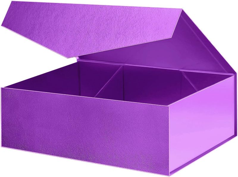 Photo 1 of  Purple Large Gift Box 11.5x8.1x3.8 Inches, Empty Gift Box for Present with Lid, Magnetic Closure Rectangle Collapsible for Bridesmaid Proposal Box, Christmas, Thanksgiving Day, Gift Packaging
-factory sealed-