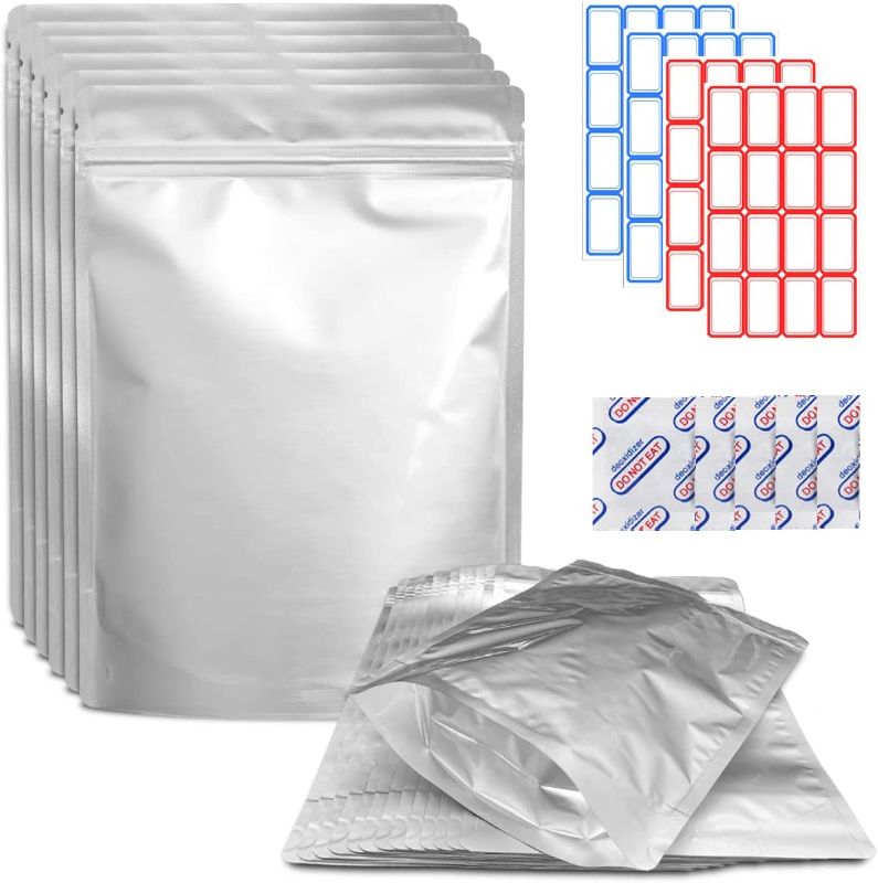 Photo 1 of 35 Pack 1 Gallon Mylar Bags For Food Storage with Oxygen Absorbers 400cc, Extra Thick 10 Mil - 10" x 14" , Stand-Up Zipper Pouches Resealable, Suitable for Long-term Storage of Food, Light-proof, Moisture-Proof, Odor-Proof, and Heat-Sealable Fresh Saver P