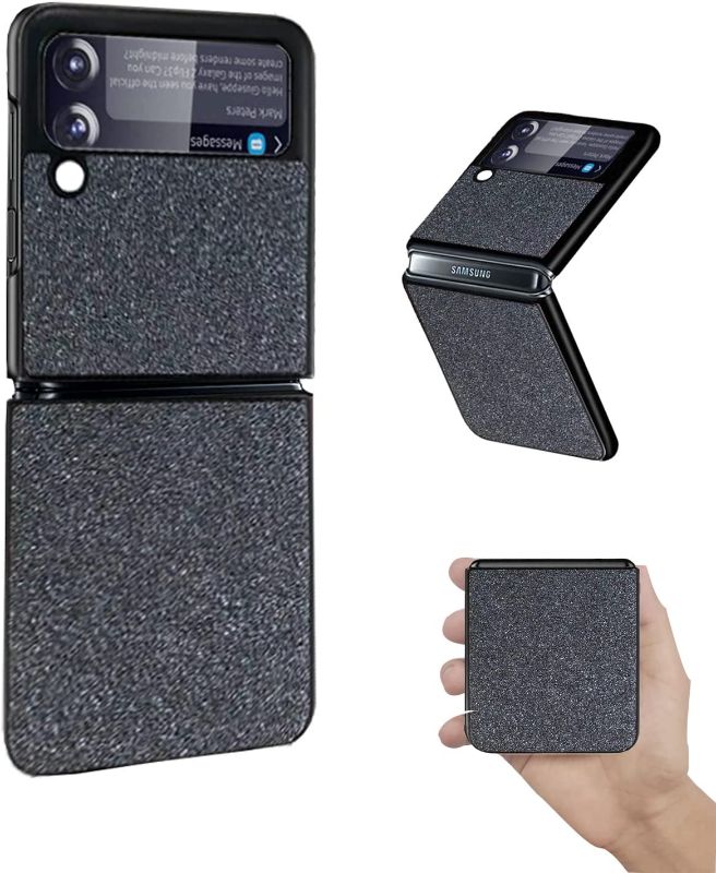 Photo 1 of ZYKY Glitter Phone Case for Galaxy Z Flip 3, Sparkling Leather Back Cover Protector Case PC Hard Shockproof Protection Cover Shell Compatible with Samsung Galaxy Z Flip 3 5G (Black)
