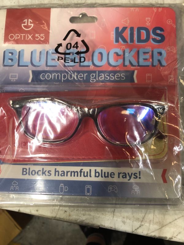Photo 2 of Blue Light Blocking Glasses Girls & Boys | Anti Eyestrain Blue Light Glasses Kids Computer Gaming Glasses (Ages 3-10) | Flexible Grey Square Frames with Red Temples Video Phone Screen Eyeglasses