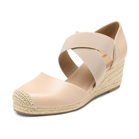 Photo 1 of DREAM PAIRS Womens Close Toe Espadrilles Dressy Platform Sandals Slip on Elastic Criss Cross Ankle Straps Wedges Sandals SDPW226W NUDE Size 9
