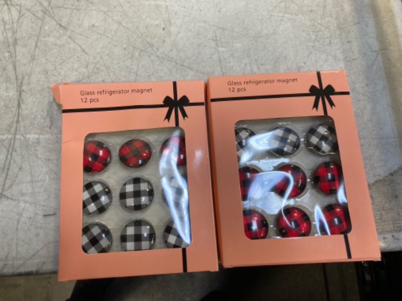 Photo 1 of (2 PACK)Buffalo Plaid Checker Fridge Magnets Christmas Pack Refrigerator Magnets for Classroom Whiteboard Locker Fridge Supplies(12 Pieces, 6 x Red Black, 6 x Black White)

