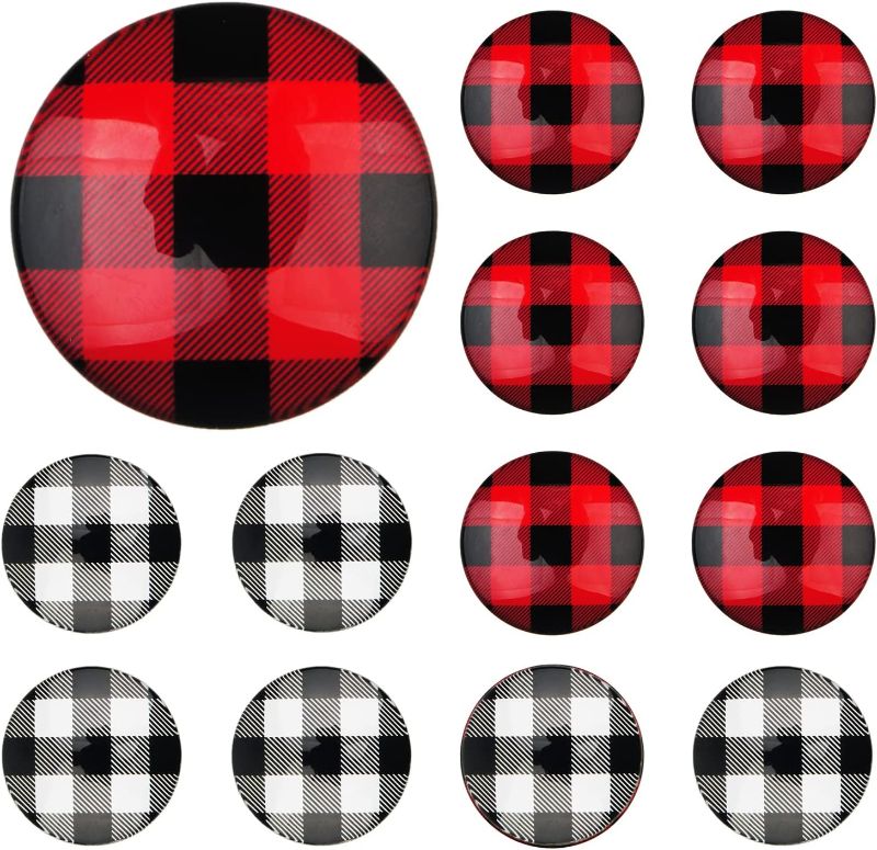 Photo 1 of (2 PACK)Buffalo Plaid Checker Fridge Magnets Christmas Pack Refrigerator Magnets for Classroom Whiteboard Locker Fridge Supplies(12 Pieces, 6 x Red Black, 6 x Black White)
