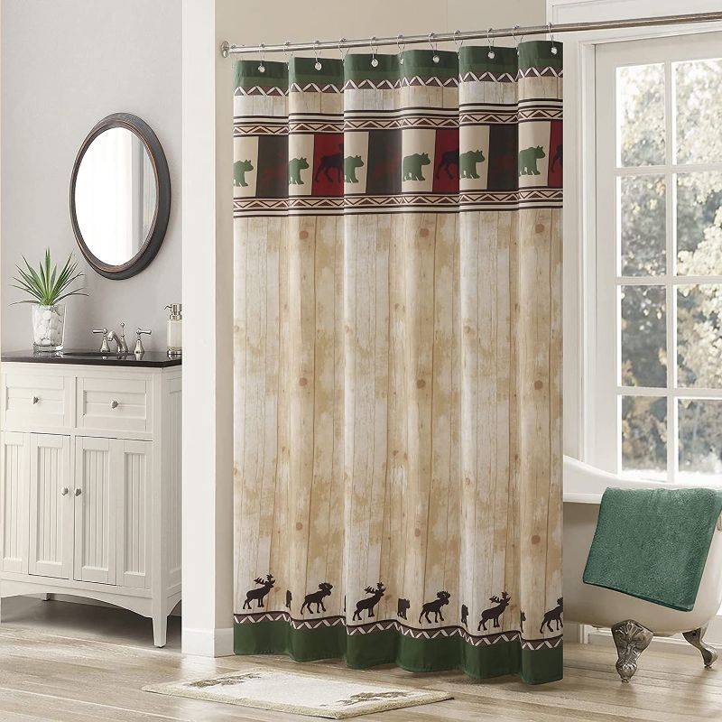 Photo 1 of D DS CURTAIN Woodland Vintage Bear Printed Waterproof Polyester Fabric Lodge Farmhouse Shower Curtains for Bathroom,72" W x 72" H
