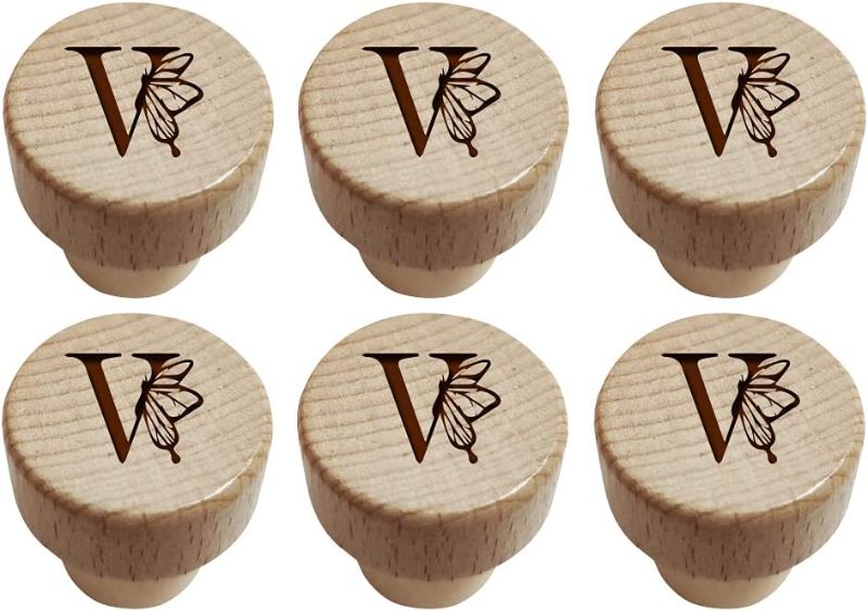 Photo 1 of 6 Pack Letter V Monogram Funny Flat Stoppers, Funny Wood Stoppers, Funny Stoppers, Funny Reusable Caps Stoppers for Bottles, Gift Accessory
