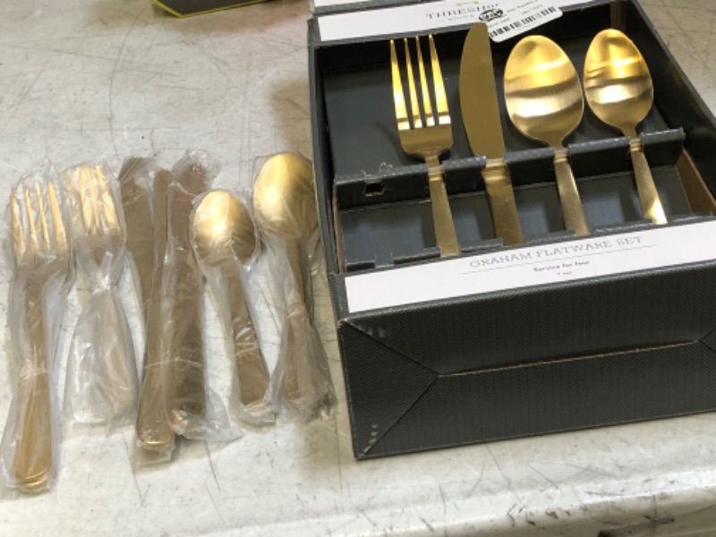 Photo 2 of 20pc Stainless Steel Silverware Set Gold - Threshold
