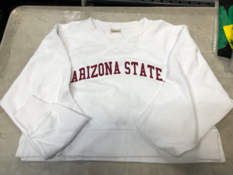 Photo 2 of chicka-d Women's Corded Boxy Pullover Arizona State Sun Devils Small White small