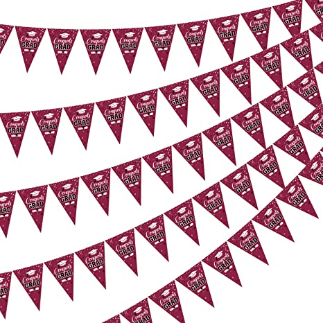 Photo 1 of 60 Pieces Graduation Pennant Banner 2022 Graduation Party Supplies Triangle Banner Flag Graduation Hanging Decoration Class of 2022 Banner for Graduation Party Paper Triangle Flag Bunting (Maroon)
