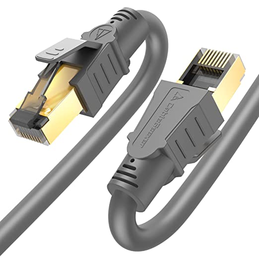 Photo 1 of Cat 8 Ethernet Cable 10 ft, Lastest Heavy Duty High Speed 26AWG 40Gbps SFTP Durable Patch Cord, Professional LAN Shielded Cable, Gold Plated RJ45 Connector for Gaming/Router/Nintendo Switch/Xbox
