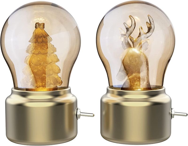Photo 1 of ZHUOVERCI Battery Operated Lamp, Set of 2 Cordless Lamp with Classic Metal Switch, Portable Cute Night Light with Reindeer&Christmas Tree Decor -- BRAND NEW FACTORY PACKAGED 
