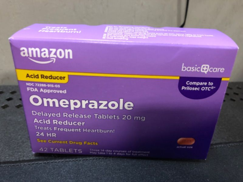 Photo 2 of Amazon Basic Care Omeprazole Delayed Release Tablets 20 mg, Acid Reducer, Treats Frequent Heartburn, 42 Count--exp date 02/2023
