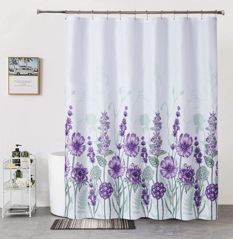Photo 1 of Artisyne Purple Floral Watercolor Shower Curtain?Flower White Shower Curtains for Bathroom Dcor,Reinforced Metal Grommets?Easy Care with 12 Hooks (72" Wx72 H)
