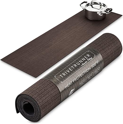 Photo 1 of Anna Stay Table Runners - Trivet & Table Runner, Handles Heat Up to 300F, Anti Slip, Hand Washable, Great for Hot Dishes and Pots, Great as Dresser Decor & Table Decor, Warm Gray Short Table Runner
