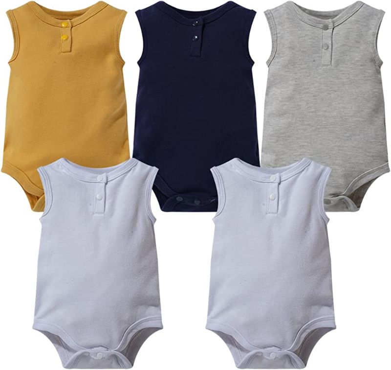 Photo 1 of Baby Boy 5 Pack Sleeveless Cotton Bodysuits (Multi-color, 6M) --- FACTORY SEALED 