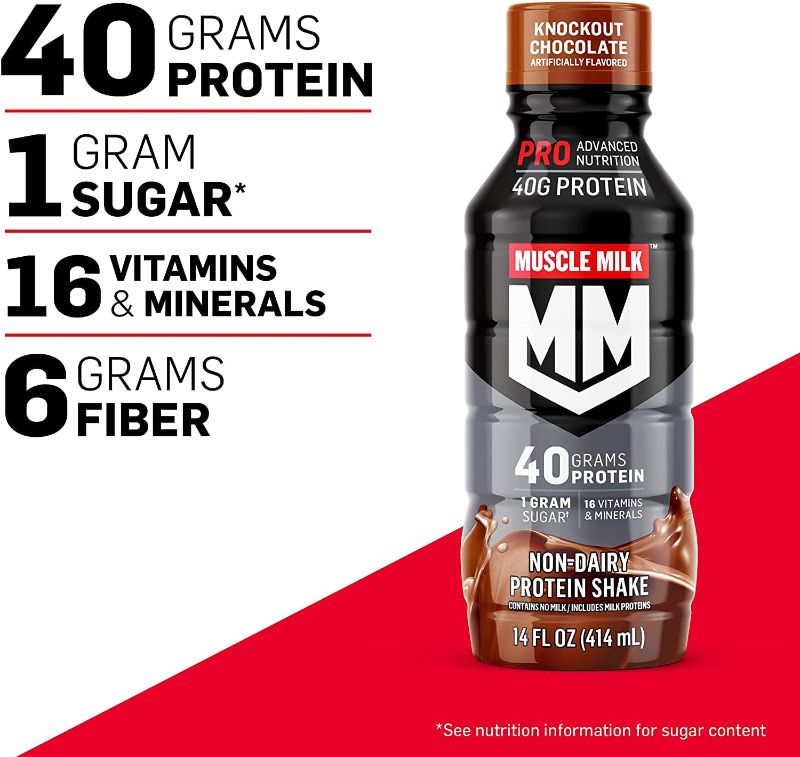 Photo 1 of 12pcs --Muscle Milk Pro Advanced Nutrition Protein Shake, Intense Vanilla, 14 Fl Oz Bottle, 12 Pack, 40g Protein, 1g Sugar, 16 Vitamins & Minerals, 6g Fiber, Workout Recovery ---exp date 12/2022