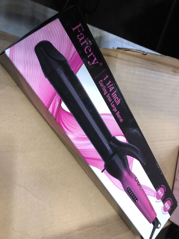 Photo 2 of FARERY 1.25 Inch Curling Iron for Long Hair, Tourmaline Ceramic Clipped Long Barrel 1-1/4 Inch Curling Wand for Long Lasting Curl, Instant Heat & Dual Voltage to Travel, Temp 248? to 430?, Pink