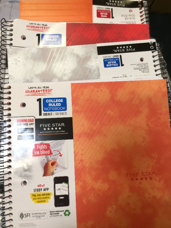 Photo 1 of 4 PACK- Five Star 1 Subject Wide Ruled Spiral Notebook
COLORS VARY!!!!!!