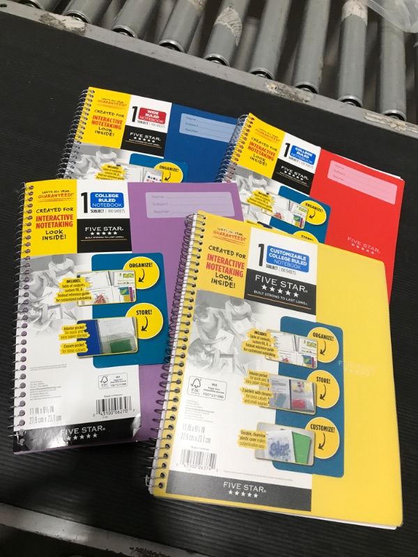 Photo 1 of 4 PACK - Five Star Interactive Notebook 1 Subject Wide Ruled Color May Vary (06867)
COLORS VARY!!!!