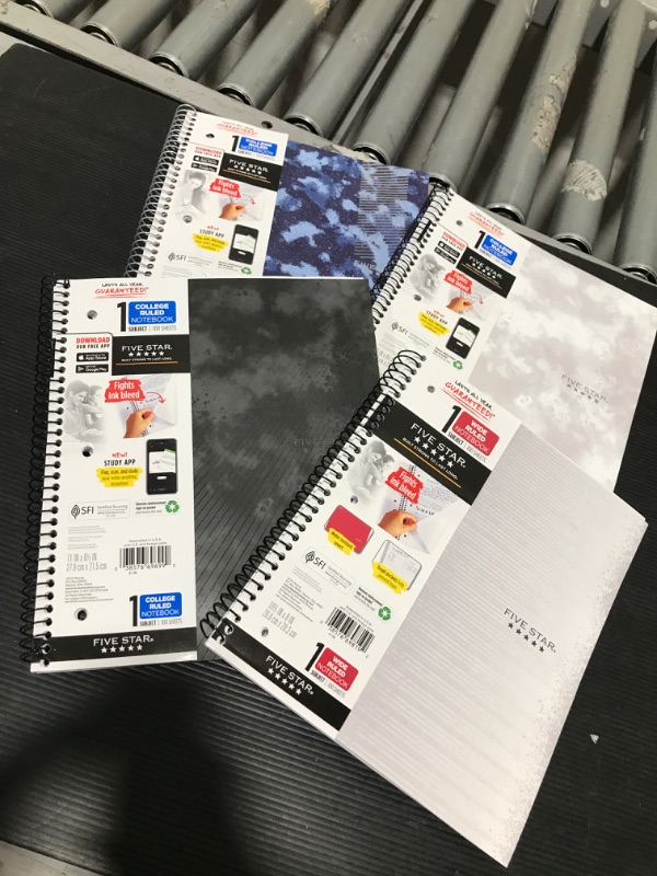 Photo 1 of 4 PACK- Five Star 1 Subject Wide Ruled Spiral Notebook
