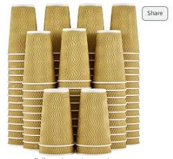 Photo 1 of  16 oz Disposable Coffee Cups, Insulated Corrugated Paper Cups 16oz, Kraft Ripple Wall Cups for Hot Beverage or Cold Drinks Office/Home/Party/Travel/Cafe (Khaki)
