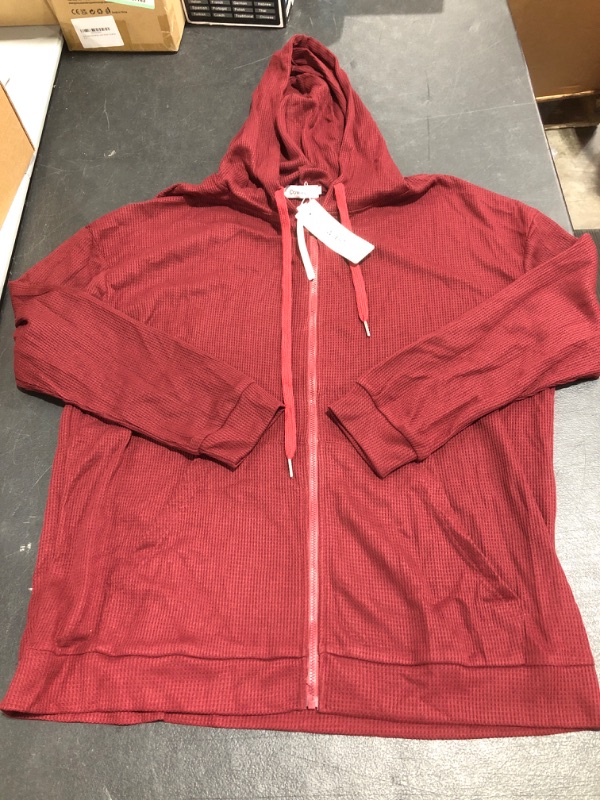 Photo 1 of COWOSTO MEN'S ZIPPERED HOODED SWEATSHIRT. MAROON RED. SIZE XL. SIZE RUNS SMALL---NEW WITH TAGS. 