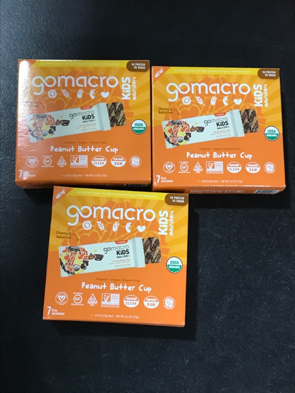 Photo 2 of 3 Pack of GoMacro Kids MacroBar Organic Vegan Snack Bars - Peanut Butter Cup (0.90 Ounce Bars, 7 Count)
 