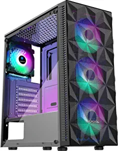 Photo 1 of MOROVOL ATX PC Gaming Case with 4pcs RGB Fans Airflow Mid-Tower with Diamond-Shaped Mesh Front & Tempered Glass Side Panel Computer Chassis (621-N4)
