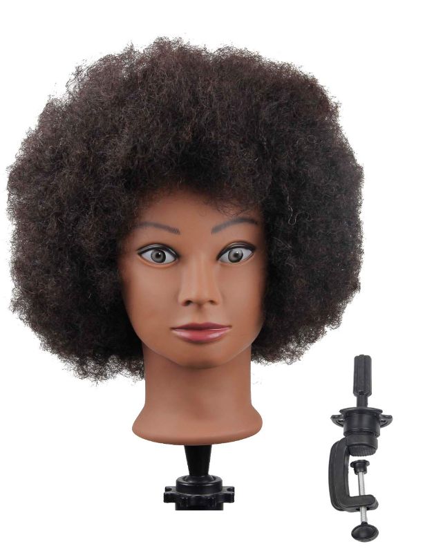 Photo 1 of African American Mannequin Head with 100% Human Hair Manican Head with Stand for Styling Hair Blowing Hair Cutting Braiding (Afro Style)
