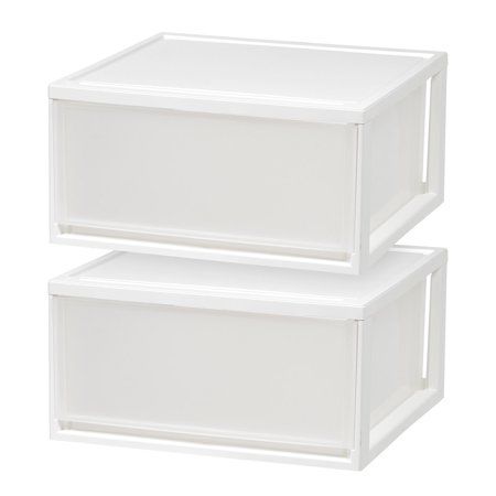 Photo 1 of IRIS USA Compact Stacking Stackable Plastic Drawer Unit 47 Quart White 2 Count
