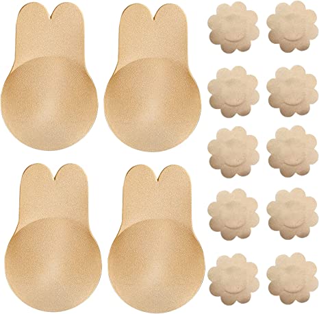 Photo 1 of [Size S/M] Adhesive Bra Strapless Sticky Bra Invisible Push up Silicone Bra Reusable for Women with 5 Pairs Nipple Breast Covers
