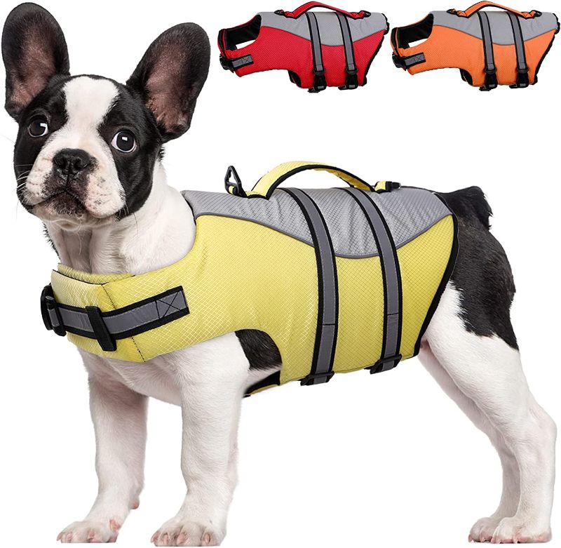 Photo 1 of [Size L] Kuoser Dog Life Jacket with Durable Rescue Handle, Adjustable Ripstop Dogs Lifesaver for Swimming