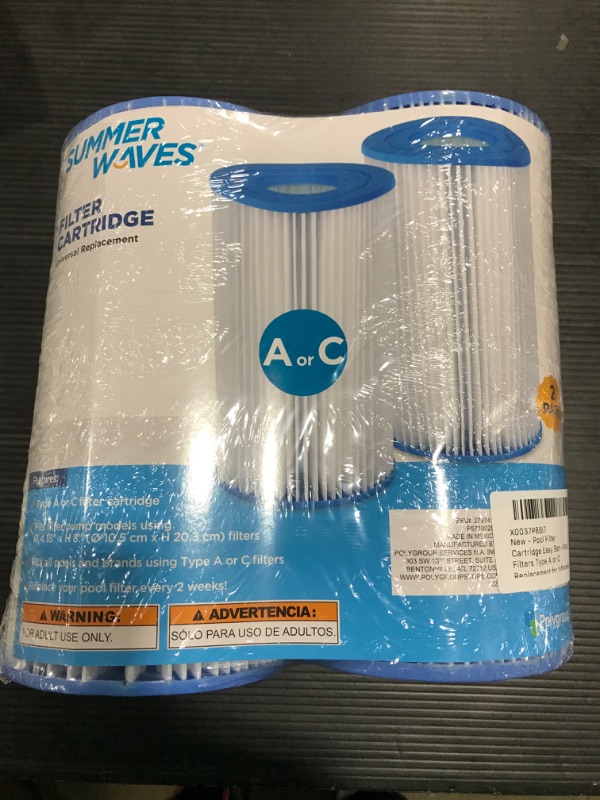 Photo 1 of Pool Filter Cartridge Easy Set - Pool Filters Type A or C Replacement for Inflatable Pools Hot Tub Spa Compatible with Intex, Bestway, Summer Waves Above Ground Pool Pump 1000 GPH,2 Pack