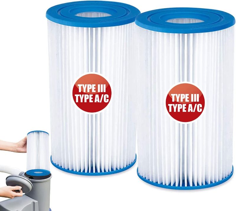 Photo 1 of Pool Filter Cartridge Easy Set - Pool Filters Type A or C Replacement for Inflatable Pools Hot Tub Spa Compatible with Intex, Bestway, Summer Waves Above Ground Pool Pump 1000 GPH,2 Pack