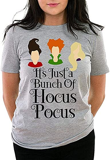 Photo 1 of [Size 3XL] Women Plus Size Halloween Costumes Tshirts It's Just A Bunch of Hocus Pocus Shirt Blackletter Top Gray