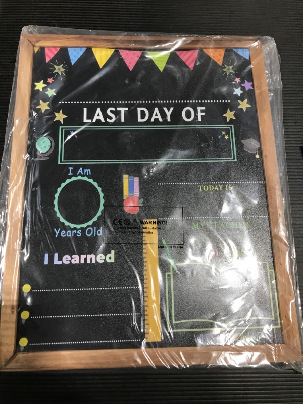 Photo 2 of First Day & Last Day of School Chalkboard with Frame, 14*11 Inches Double Sided First Day of School Board for Kids