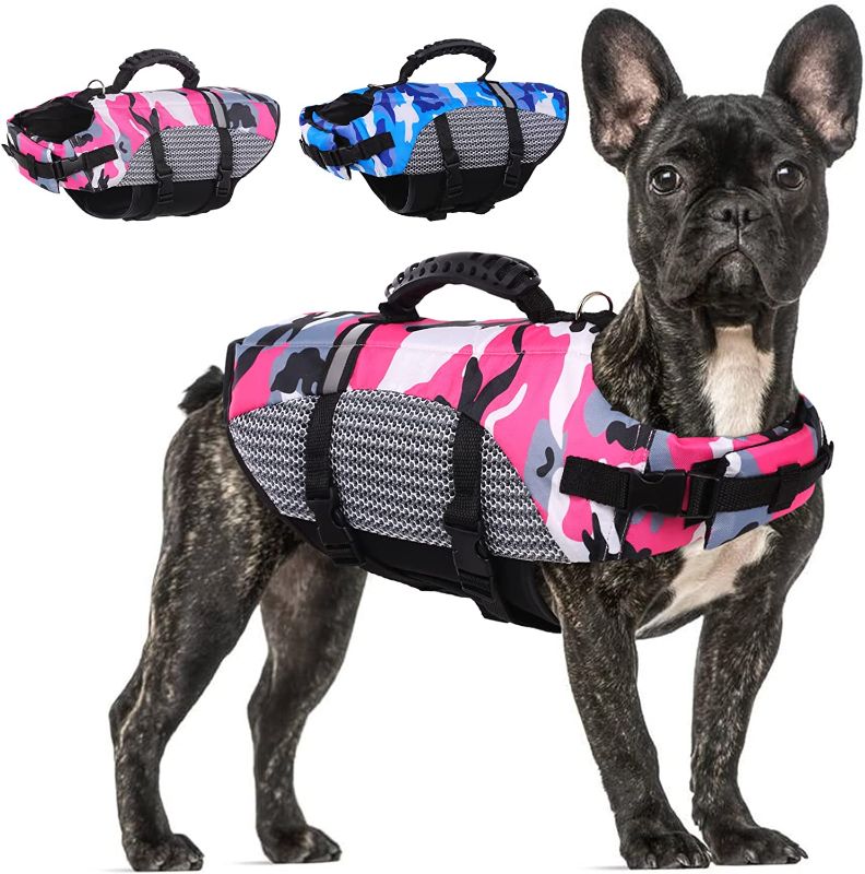 Photo 1 of [Size XL] Dog Life Jacket Pet Preserver Vest?Portable Dog Swimsuit Lifesaver Vest with Rescue Handle- Pink