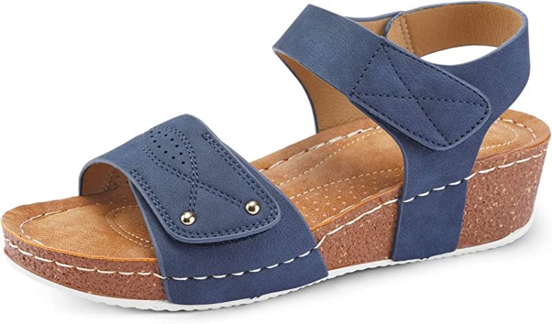 Photo 1 of [Size 6] mysoft Women’s Walking Sandals Comfortable Ankle Strap Comfort Casual Wide Wedge Sandals- Blue