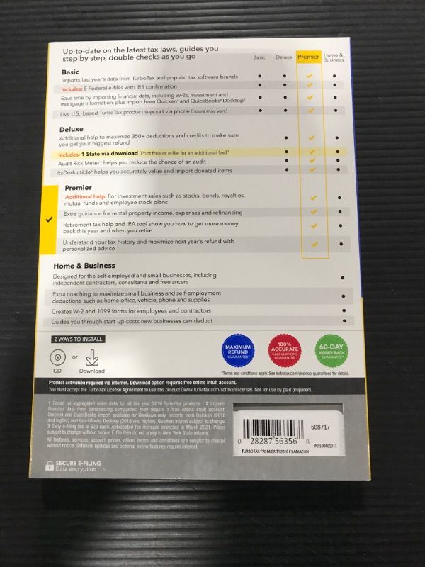 Photo 1 of [Old Version] TurboTax Premier 2020 Desktop Tax Software, Federal and State Returns + Federal E-file [Amazon Exclusive] [PC/Mac Disc]