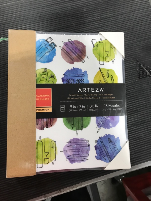 Photo 2 of Arteza Academic Planner, 9 x 7 Inches, 113 Sheets, Includes 13-Month Calendar and 2 Sticker Sheets, Watercolor Design, Office Supplies and College Essentials for Students and Professors Watercolor Design - Academic