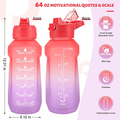 Photo 1 of 
PASER 32oz/64oz/128oz Motivational Water Bottles with Times to Drink Leakproof BPA Free Water Jug with Time Marker
